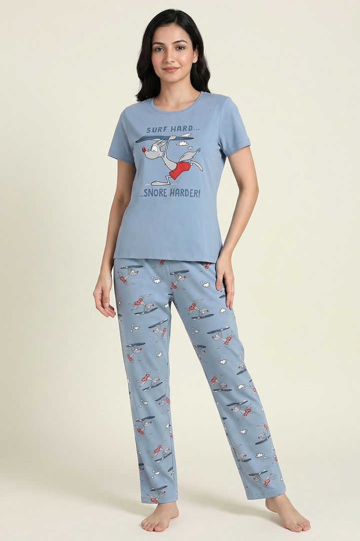 Zivame Farm Lore Knit Cotton Pyjama Set - Ashley Blue — image 2